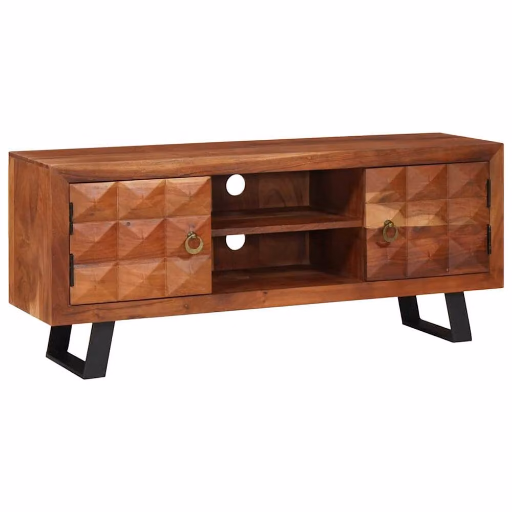 Berkfield Brown Solid Acacia Wood Home Media Storage Cabinet W/D/H: 112 x 30 x 48 cm – 2