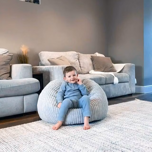 rucomfy Classic Kids Bean Bag Chair in Light Grey Jumbo Cord Slouchbag – 1