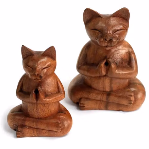 KDMD Large Yoga Cat Wooden Carved Incense Burner in Brown – 4