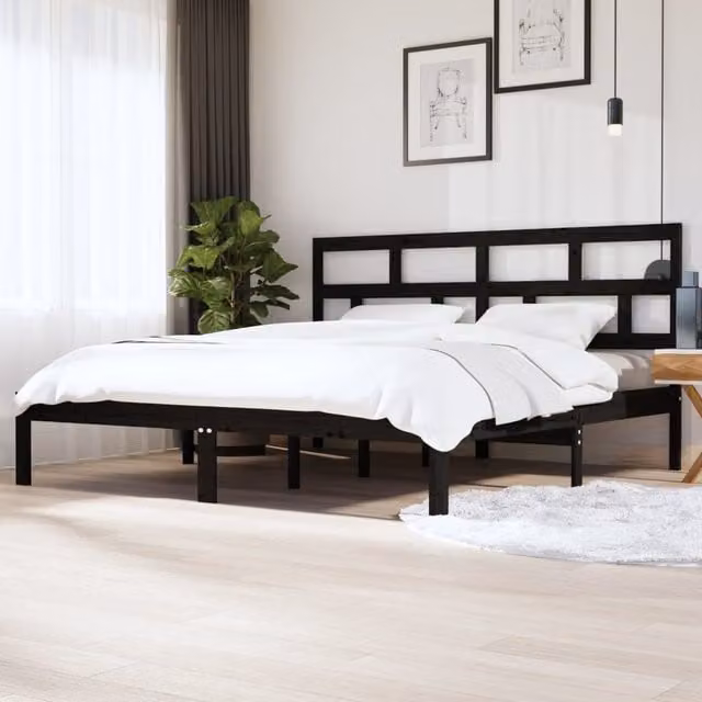 Berkfield Home Modern Black Solid Wood Pine Bed Frame 200 x 200 cm – 1