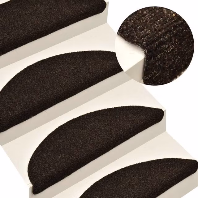 Berkfield Home Self-adhesive Stair Mats, 15 Pieces, Dark Brown, W/D/H: 56 x 17 x 3 cm – 1