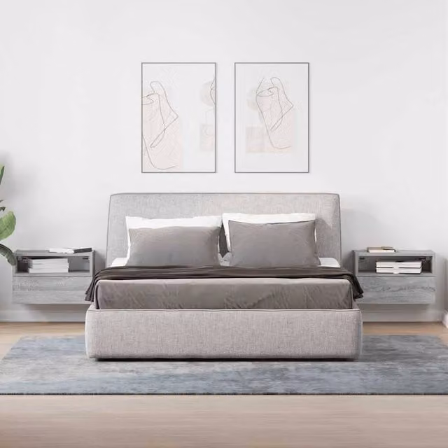 Berkfield Home Set of 2 Wall-mounted Bedside Cabinets in Grey Sonoma, W: 45 cm, D: 26 cm, H: 28.5 cm