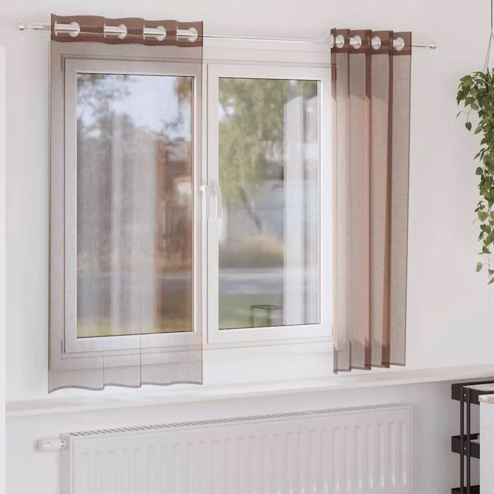 Berkfield Home Brown Transparent Voile Fabric Panel Curtains with Eyelets, 2 Pack, W: 140 cm, H: 175 cm – 2