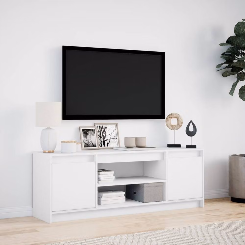 Berkfield Home Modern White LED TV Cabinet in Matt Engineered Wood W/D/H: 139.5 x 34 x 50 cm – 2