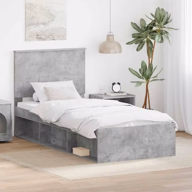Berkfield Home Modern Bed Frame in Grey Solid Pine Wood and MDF, W: 75 cm, L: 190 cm