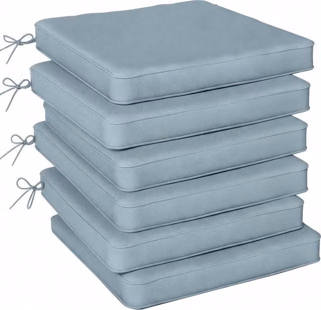 Outsunny Set of 6 Grey Square Chair Cushion Seat Pads with Removable Covers and Tie Cords