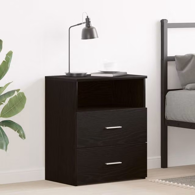 Berkfield Home Black Oak Nightstand in Black MDF, W/D/H: 50 x 32 x 60 cm