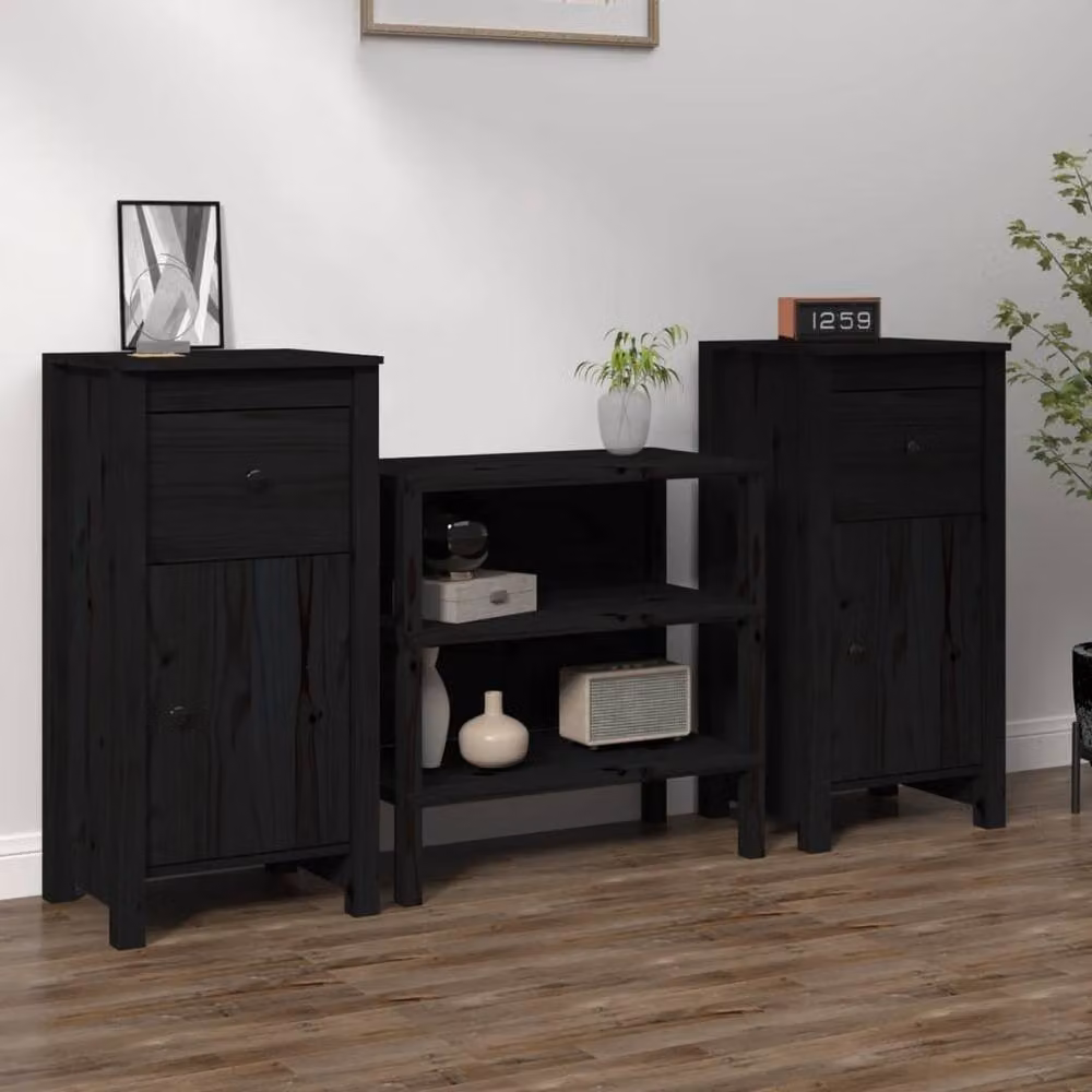 Berkfield Home Set of 2 Black Rustic Solid Wood Pine Sideboards, W/D/H: 40 x 35 x 80 cm – 2