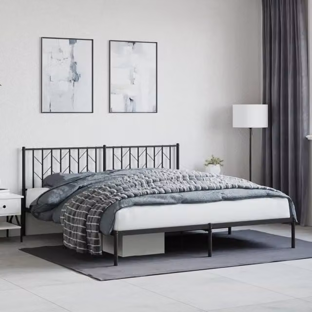 Berkfield Home Metal Bed Frame with Headboard, Black, W: 183 cm, L: 213 cm – 1
