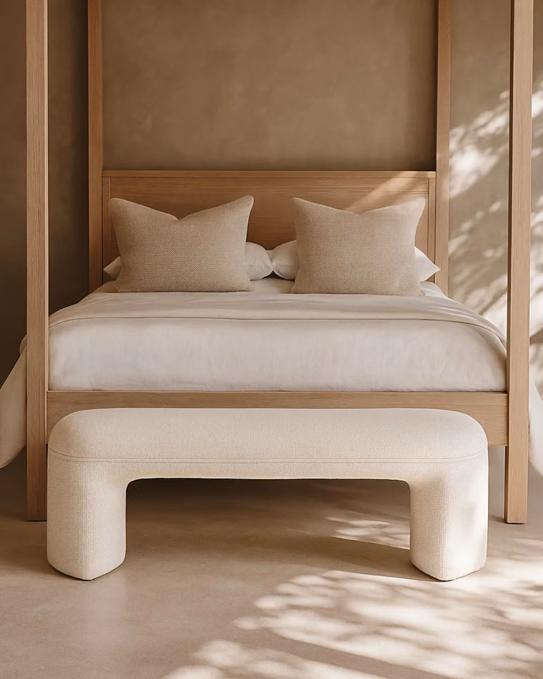 Roxton Tommy Franks Modern Upholstered Bench in Beige and White