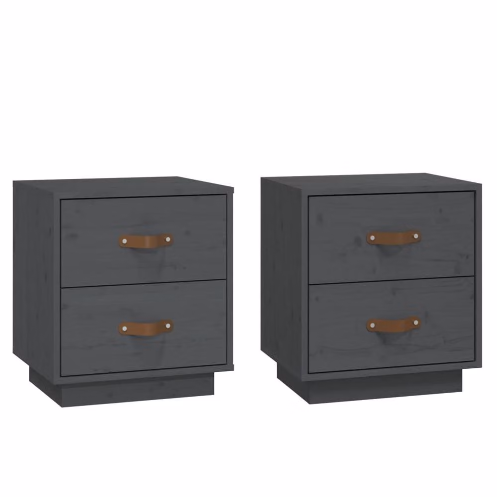 Berkfield Home Beautiful Bedside Cabinets, Set of 2, Grey Solid Pine Wood, W/D/H: 40 x 34 x 45 cm – 3