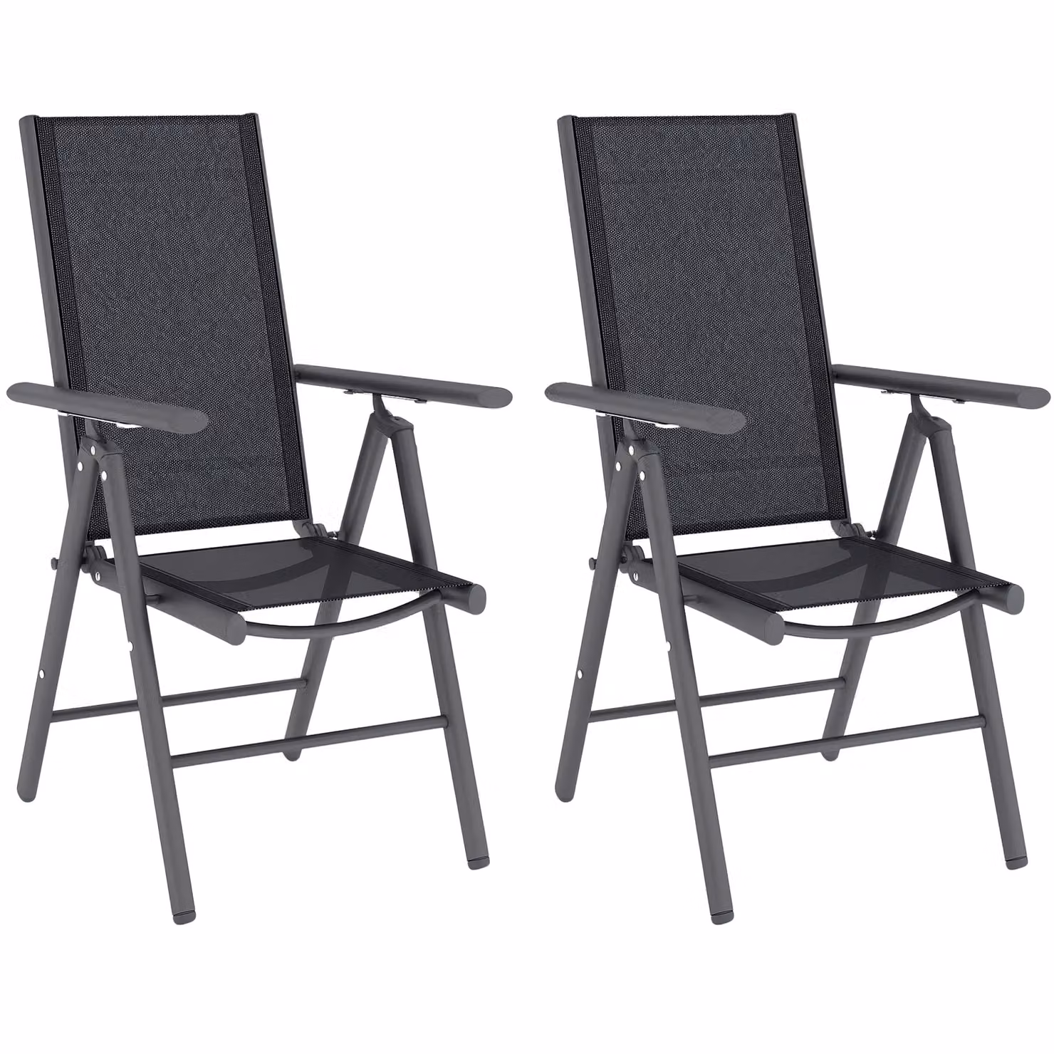 OUTSUNNY 2-Pack Folding Garden Chairs with Breathable Mesh Back and Seat in Dark Grey – 2