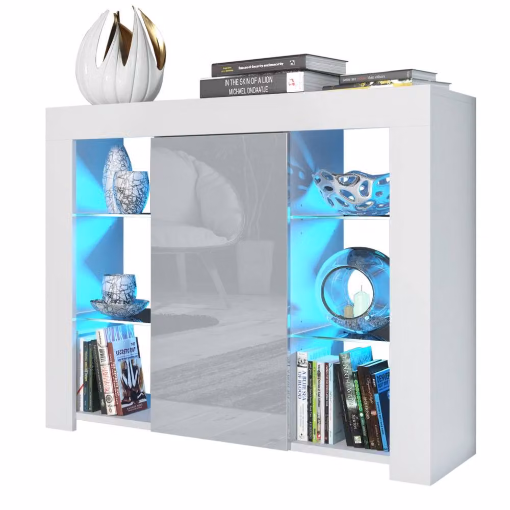 Mex Furniture LTD Harbor Sideboard with Integrated LED Lighting, White and Grey Gloss Finish, W: 97 cm, H: 83 cm, D: 35 cm – 3