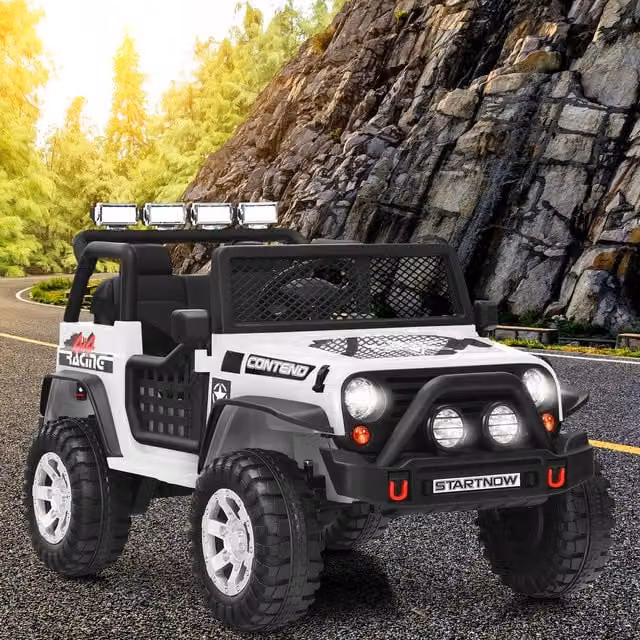 Costway Electric Children Ride-On Truck in White with Light and Sound Effects