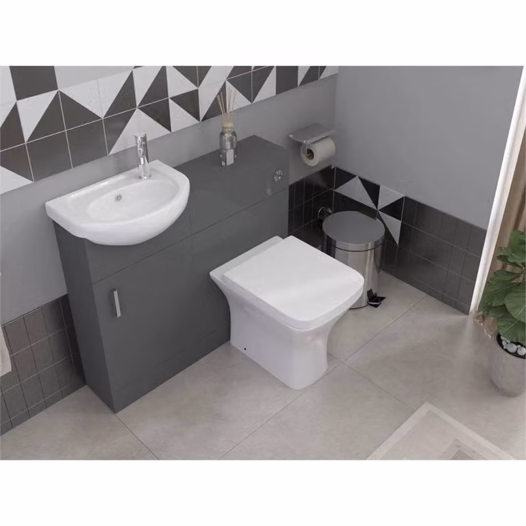 Kelvenix Modern Freestanding Grey Bathroom Vanity Unit with Sink Basin and Hinged Doors