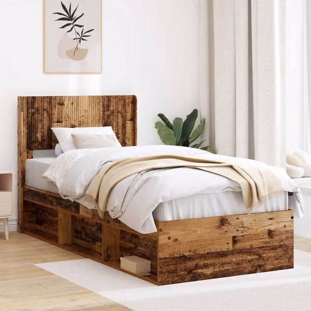Berkfield Home Modern Bed Frame with Headboard and Side Compartment Storage, Brown, W/D/H: 100 x 200 cm – 1
