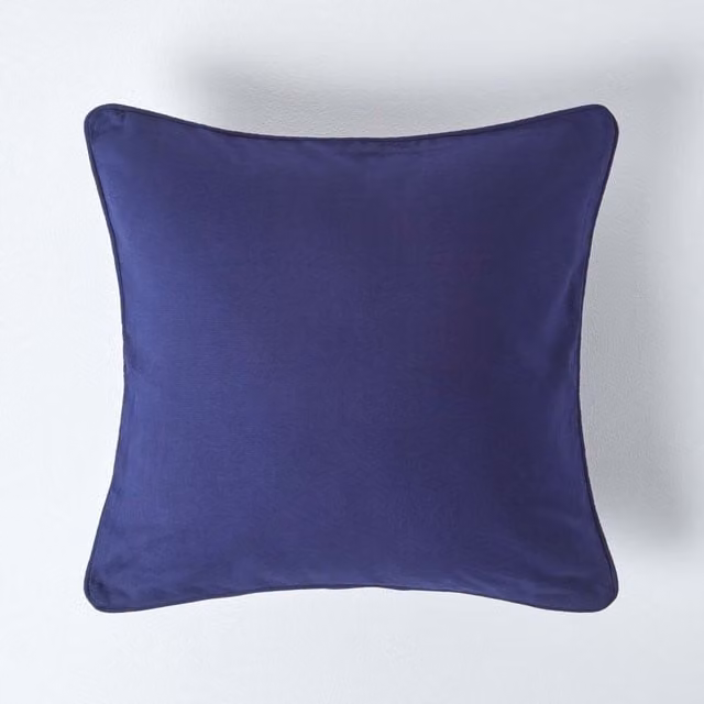 Homescapes Plain Cotton Square Cushion Cover in Blue, W/D/H: 60 x 60 x 60 cm