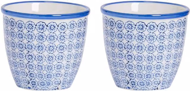 Nicola Spring Abstract Ceramic Tabletop Plant Pots, Pack of 2, Turquoise, Red and Blue, Diameter: 13.8 cm, Height: 12.5 cm