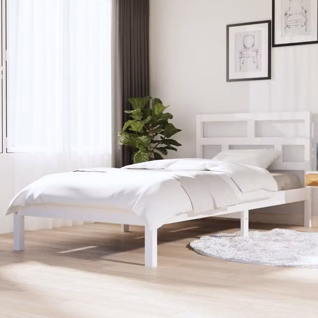 Berkfield Home White Solid Wood Pine Bed Frame W: 90 cm, L: 200 cm