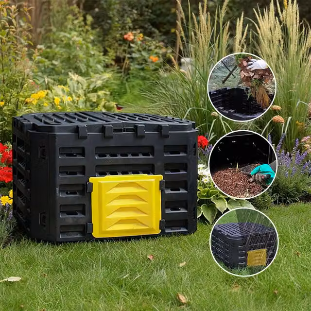 Breeins Black Plastic Outdoor Garden Compost Bin with Flip Lid, 180l