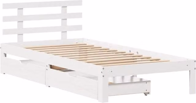 Berkfield Home Decorative White Solid Wood Bed Frame with Drawers W/D/H: 200 x 100 x 69.5 cm