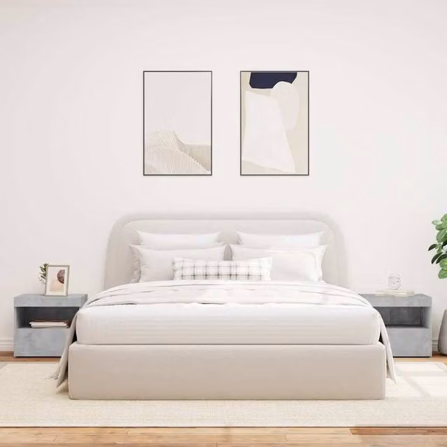 Berkfield Home Beautiful Bedside Cabinets with Integrated LED Lights, Set of 2, Concrete Grey, W/D/H: 50 x 40 x 45 cm – 1