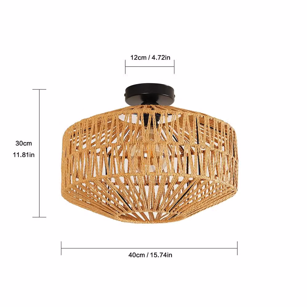 Goeco Vintage Rattan Pendant Ceiling Light in Natural Brown with E27 Socket, Diameter: 40 cm – 2