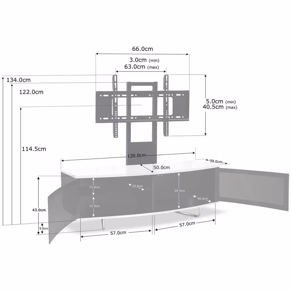 Centurion Supports Caru D-Shape TV Cabinet with Mounting Arm for 32-65 inch Screens, Black and White, W/D/H: 120 x 50 x 43 cm – 5