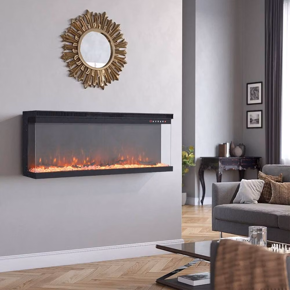 PAWNORA Electric 3 Sided Media Fire Standing Heater with 9 Flames in Black, W: 101.6 cm, H: 44 cm – 3