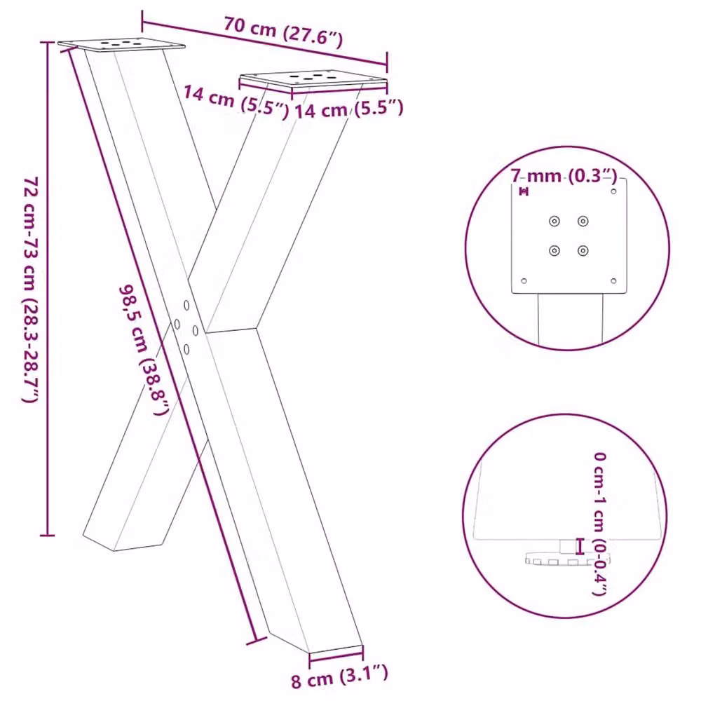 Berkfield Home X-Shaped Dining Table Legs, 2 Piece Set, Black Steel, H: 72.5 cm x W: 70 cm – 7