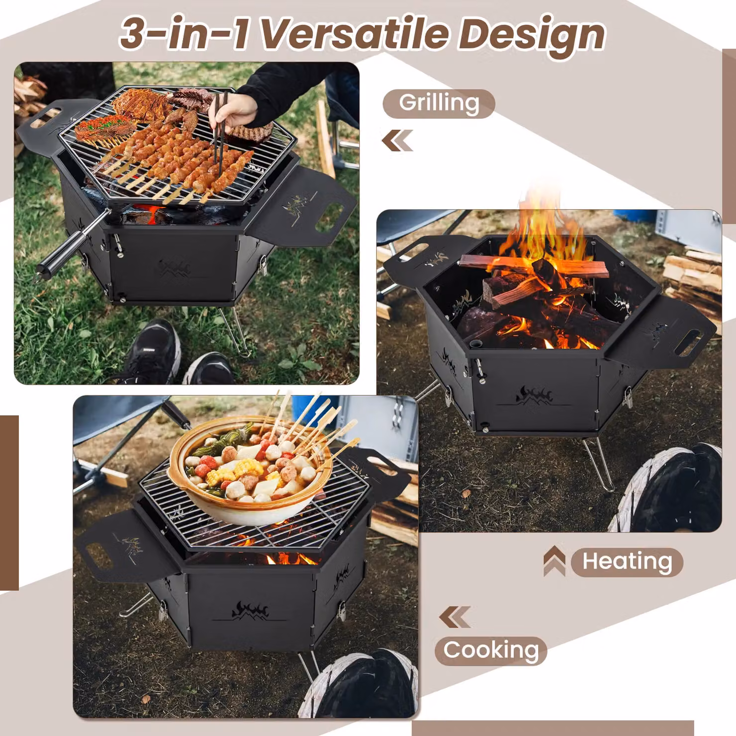 Costway Portable Charcoal Hibachi Grill and Smoker, Black Stainless Steel Tabletop Design, W/D/H: 77 x 39 x 27 cm – 6