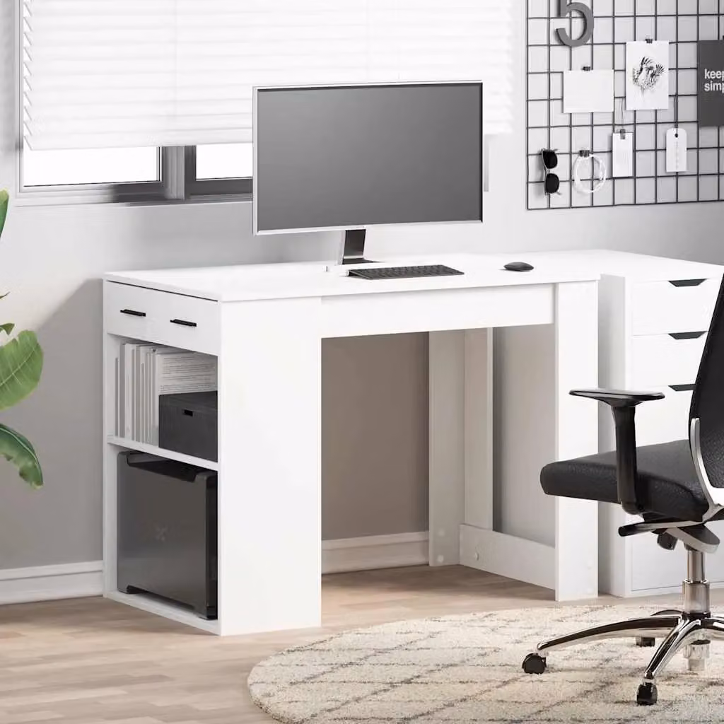 Berkfield Home Modern White Writing Desk with Drawer and Shelf, W/D/H: 102 x 62 x 77.5 cm – 2