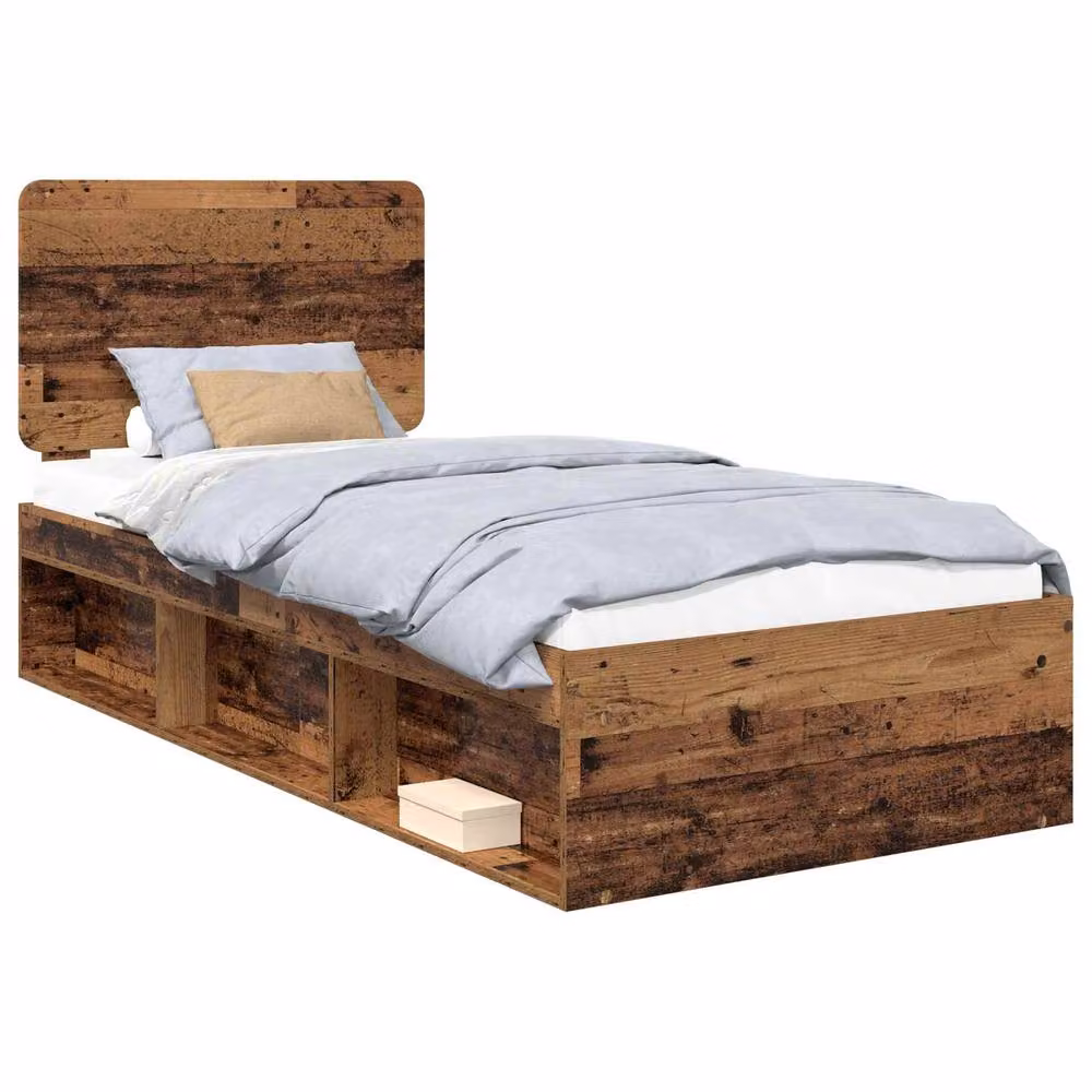 Berkfield Home Modern Bed Frame with Headboard in Brown Old Wood and Solid Pine – 2
