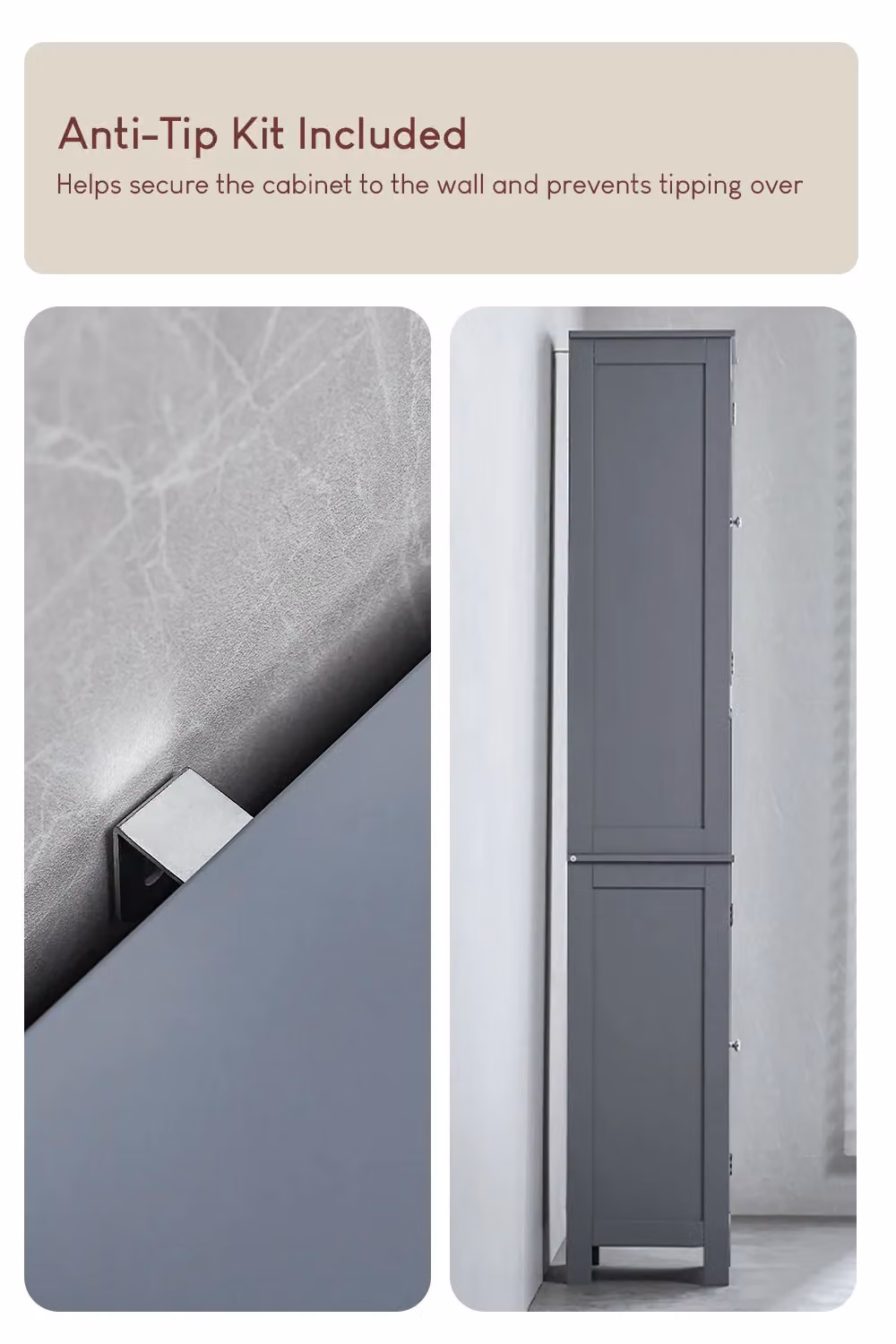 Vida Priano 2 Door Tall Bathroom Storage Cabinet in Dark Grey, H 170 cm x W 32 cm x D 30 cm – 4