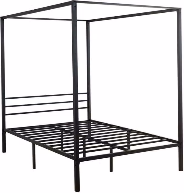 SPETLEK Metal Canopy Bed Frame, 4 Poster Design, Black, W/D/H: 140 x 200 cm – 1