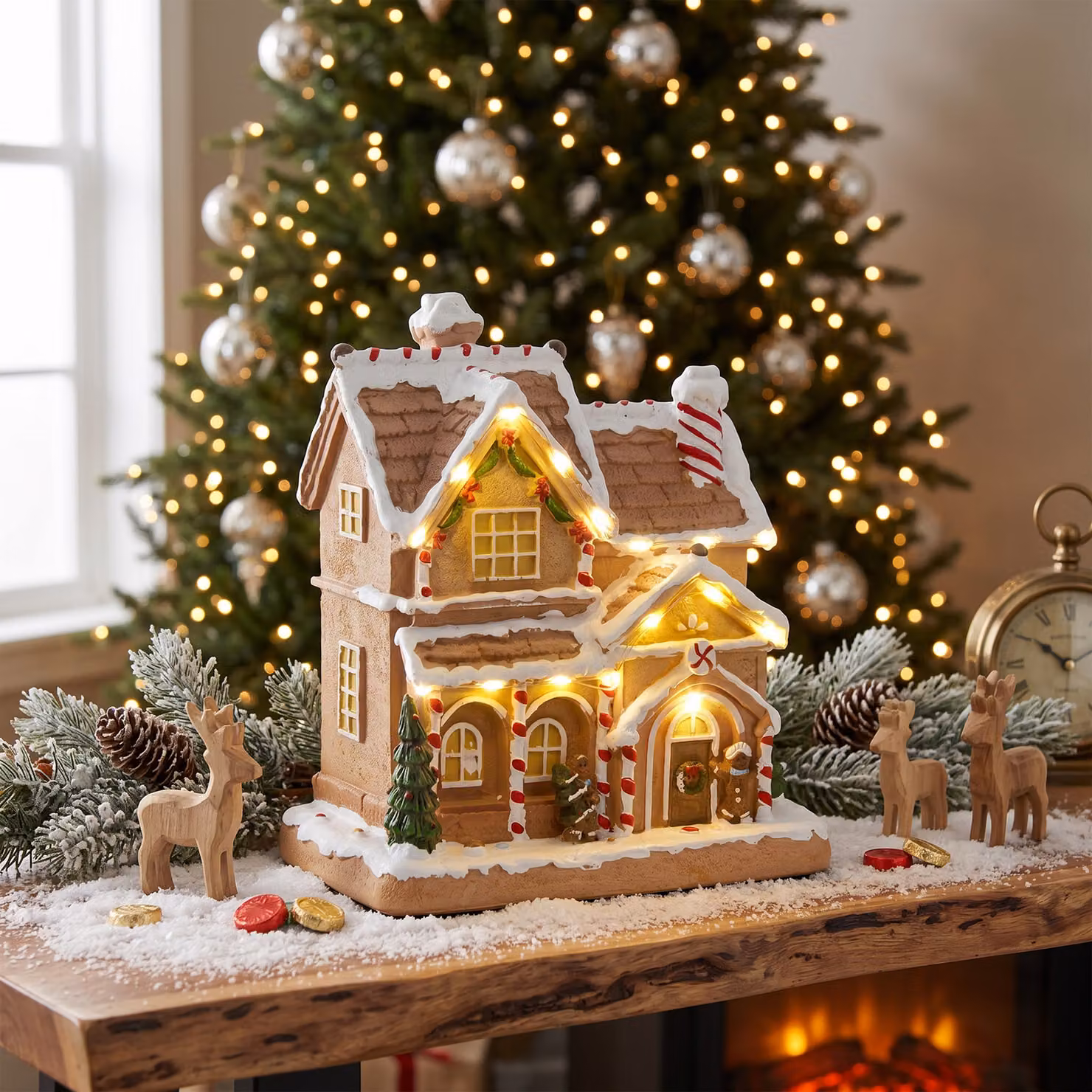 HOMCOM Gingerbread House Christmas Decoration with Light and Music in White and Brown – 5