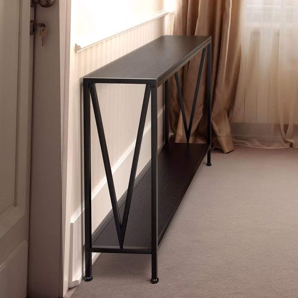 London Boutique Modern 2-Tier Narrow Console Table with Shelf in Black – 6