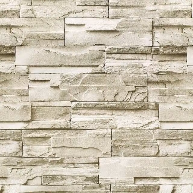 PAWNORA 3M Stone Brick Pattern Vinyl Wallpaper in Beige – 1