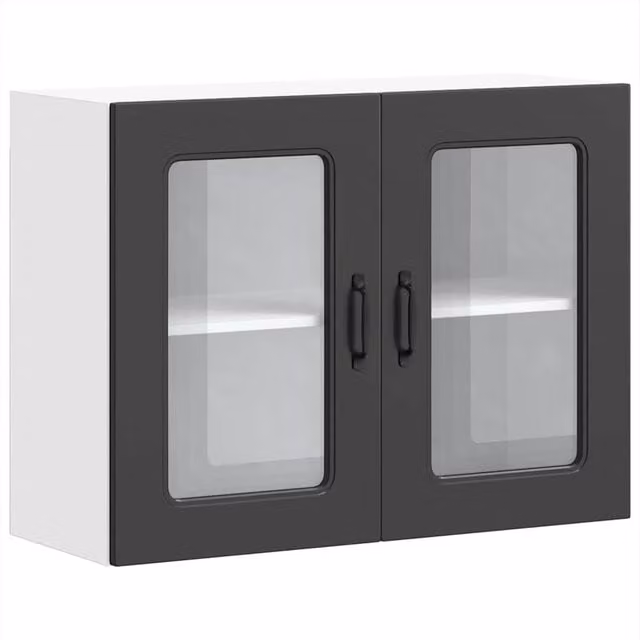 Berkfield Home Kalmar Black Wall Mounted Kitchen Cabinet with Glass Doors and Internal Shelves