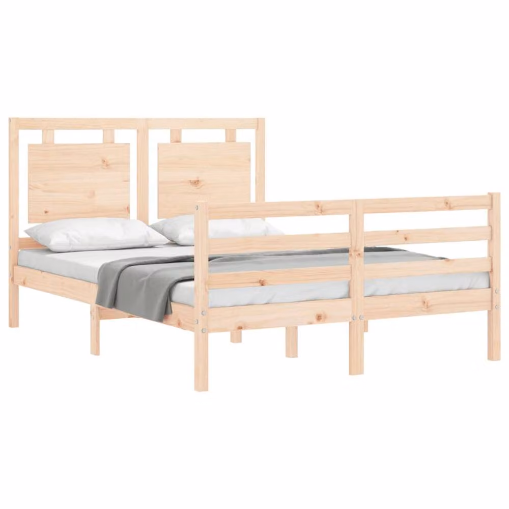 Berkfield Home Beautiful Small Double Bed Frame with Headboard in Natural Solid Pine Wood, W/D/H: 120 x 200 cm – 2