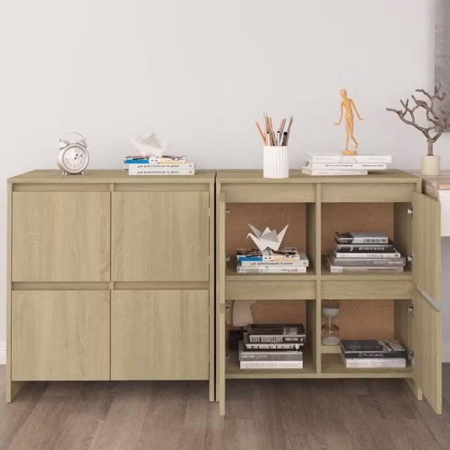 Berkfield Home Set of 2 Sonoma Oak Sideboards in Brown, W/D/H: 70 x 41 x 75 cm
