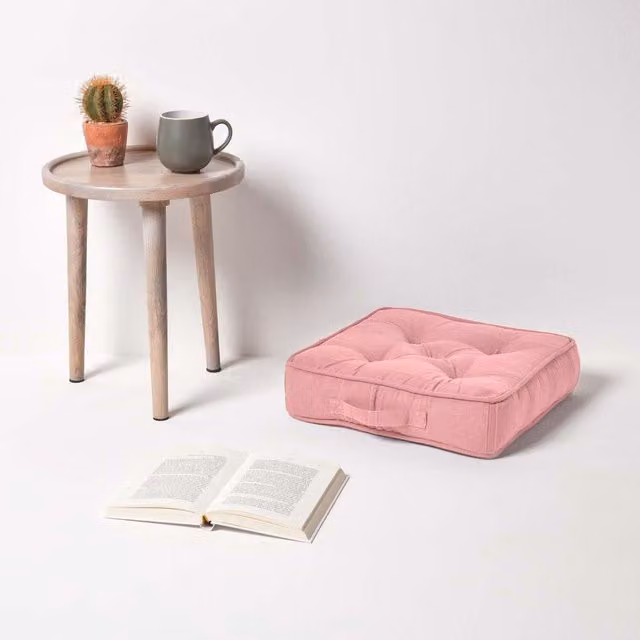 Homescapes Rajput Pink Ribbed Cotton Ethnic Square Floor Cushion