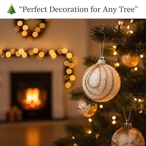 Shatchi 12Pcs White Soft Foam Glittered Christmas Bauble Hanging Ornaments, Diameter: 4 cm – 3