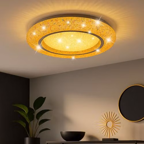 Globo Lighting Round LED Ceiling Light with Multicolour Crystals, White, D 38 x H 7.5 cm – 2