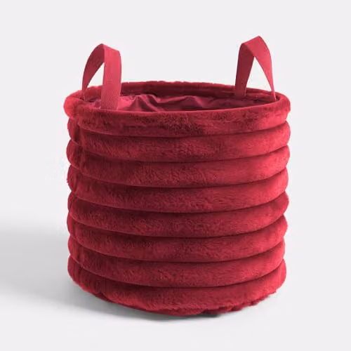 OHS Ribbed Faux Fur Storage Basket with Handles, Red/Pink, W/D/H: 26.0 x 26.0 x 30.0 cm – 8