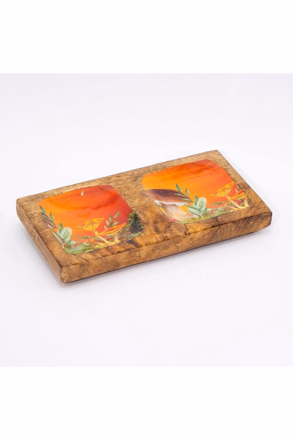 KDMD Rectangular Floral Double Trinket Tray in Maroon and Brown, Wood, W/D/H: 20 x 10 x 2.5 cm – 2