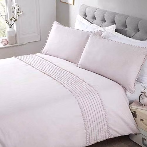 Rapport Home Polycotton Pom Pom Duvet Cover and Pillowcase Set in Pink, Grey and White, Single (90 x 200 cm)