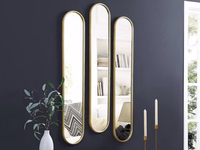 Vente-unique Jaylen Set of 3 Oval Metal Wall Mirrors in Gold, W: 23 cm, H: 120 cm