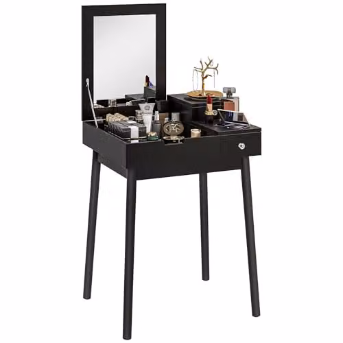 HOMCOM Modern Black Dressing Table with Flip-up Mirror and 2 Drawers