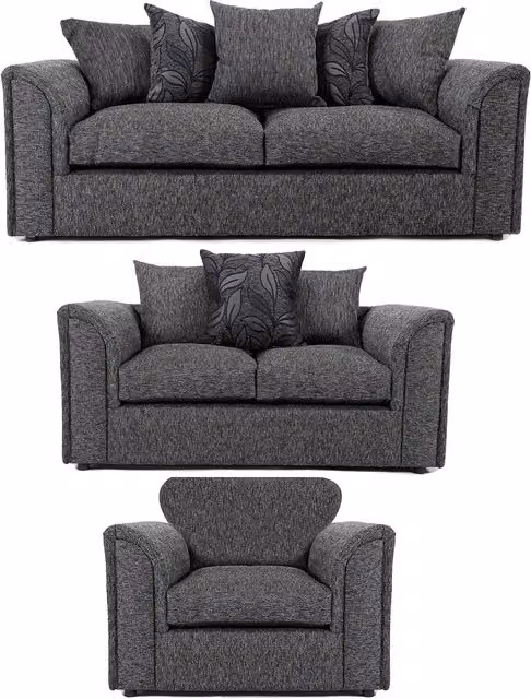 Furnishings For Less UK Byron Dundee Chenille Fabric 3 Piece 6 Seater Sofa Suite in Grey – 1